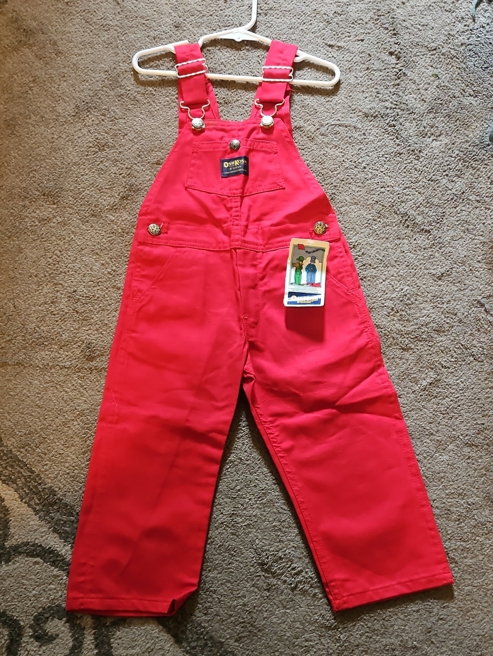 Vintage OshKosh B'gosh Bright Red Kids Overalls with Adjustable Straps